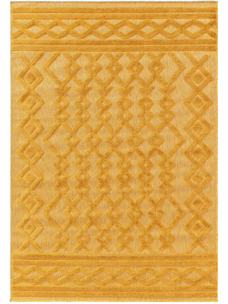 Tapis géométrique motif ethnique relief jaune d'intérieur et d'extérieur 80x150 cm