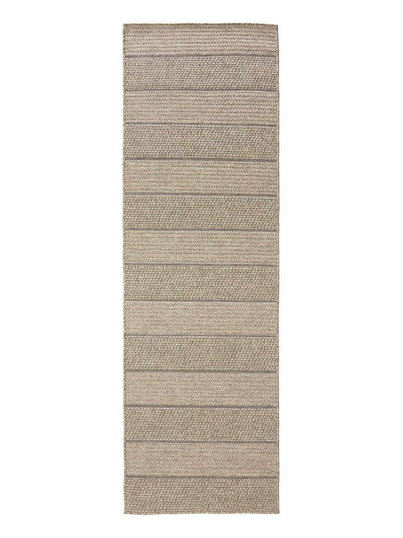 Tapis scandinave motif à bandes de couloir marron naturel d'intérieur et d'extérieur 80x240 cm