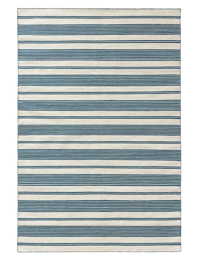 Tapis scandinave motif rayé beige et bleu d'intérieur et d'extérieur 120x170 cm