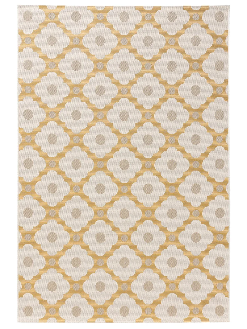 Tapis géométrique motif à fleurs beige et jaune d'intérieur et d'extérieur 120x170 cm