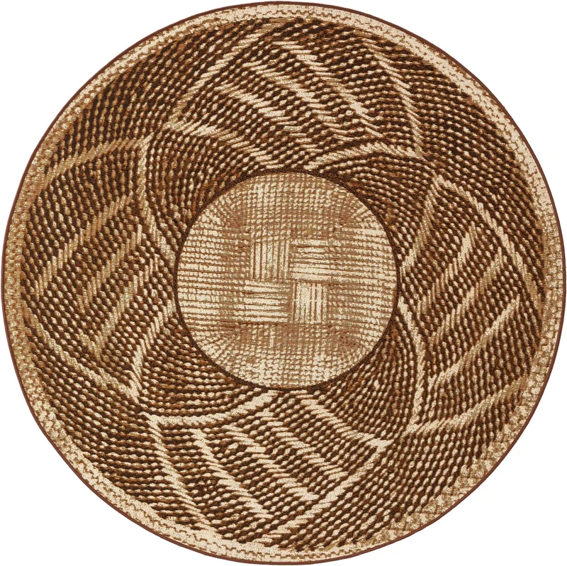 Tapis ethinque rond marron et beige d'intérieur et d'extérieur 160 cm de diamètre