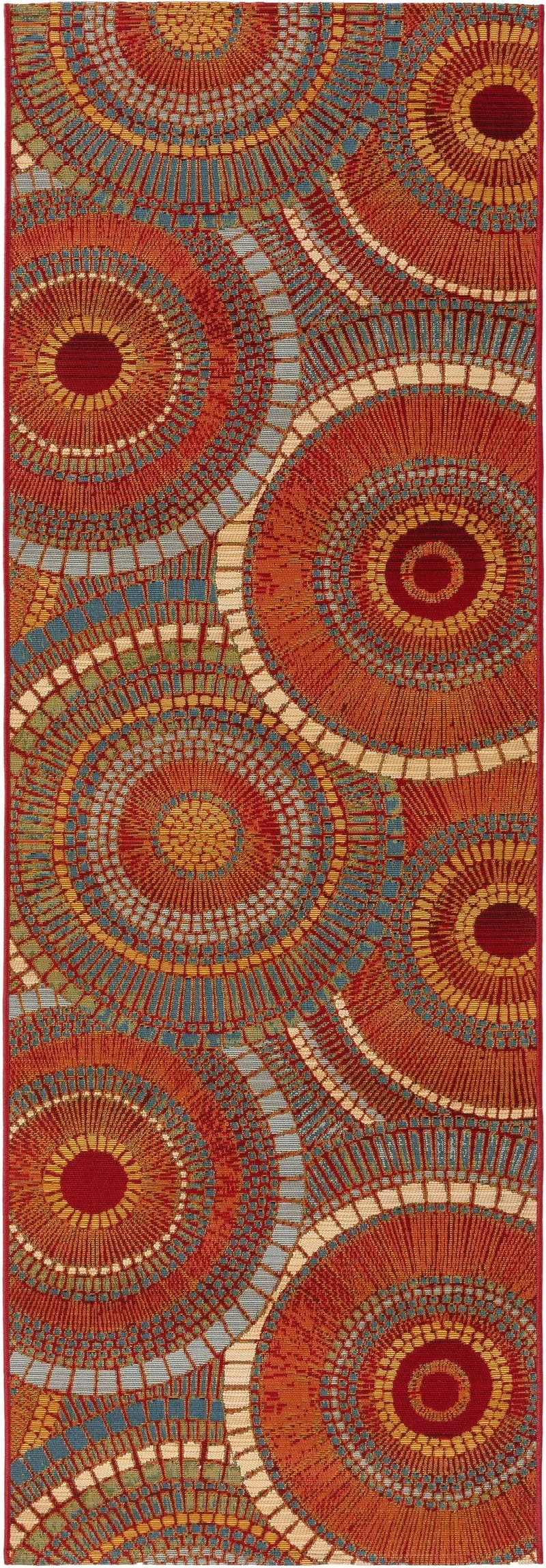 Tapis contemporain motif mosaique de couloir tons rouge et multicolore d'intérieur et d'extérieur 80x250 cm