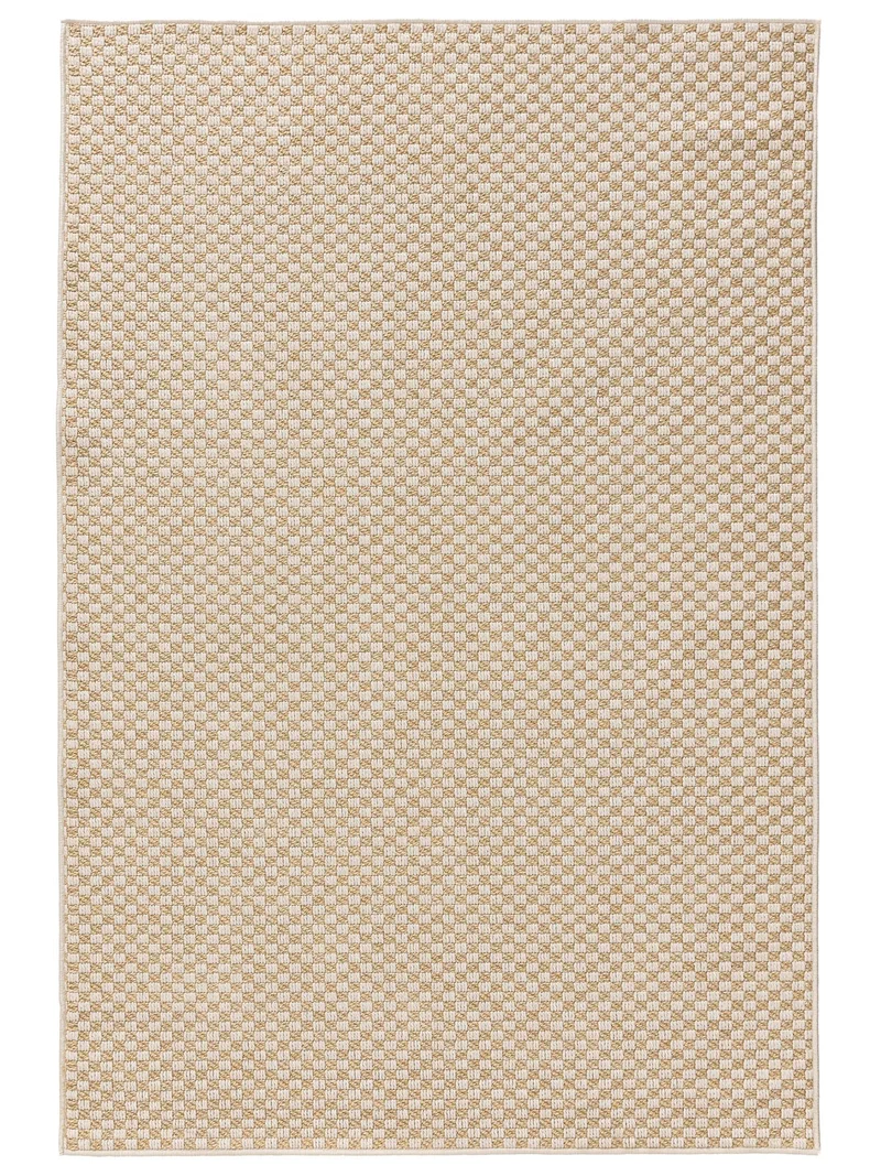 Tapis géométrique tressé à carreaux crème et beige d'intérieur et d'extérieur 154x230 cm