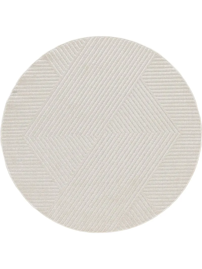 Tapis moderne géométrique rond blanc d'intérieur et d'extérieur 160 cm de diamètre