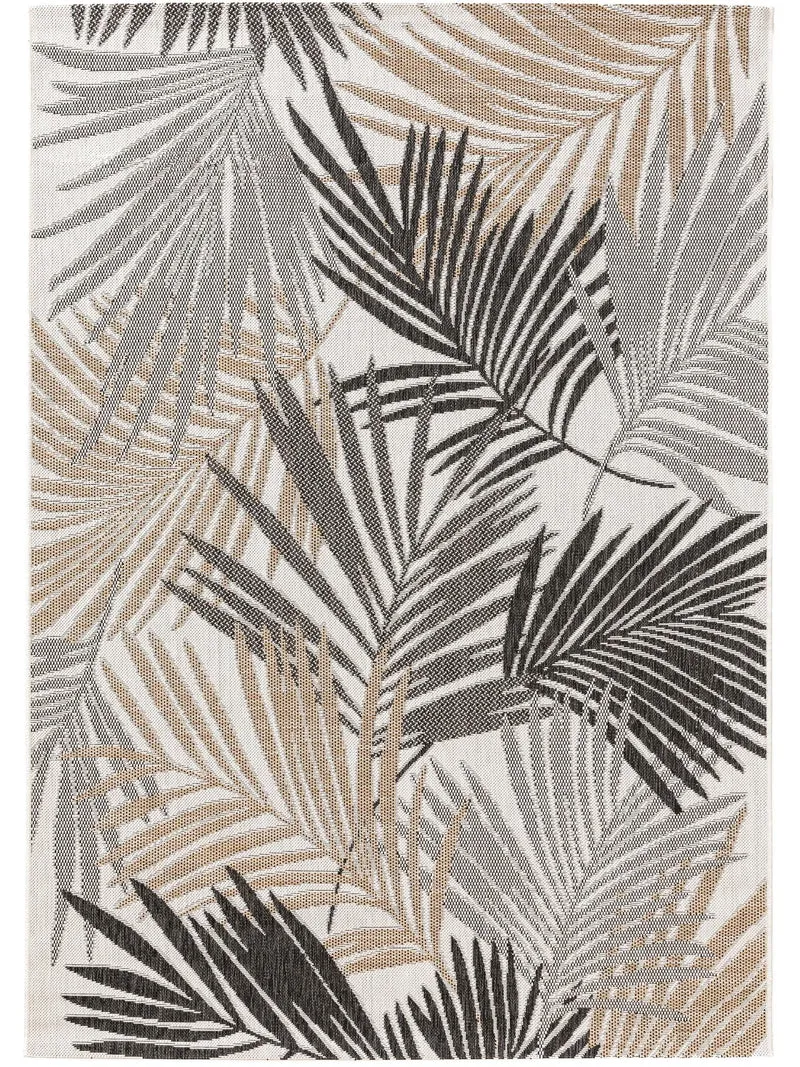 Tapis moderne motif feuille gris et beige d'intérieur et d'extérieur 80x150 cm