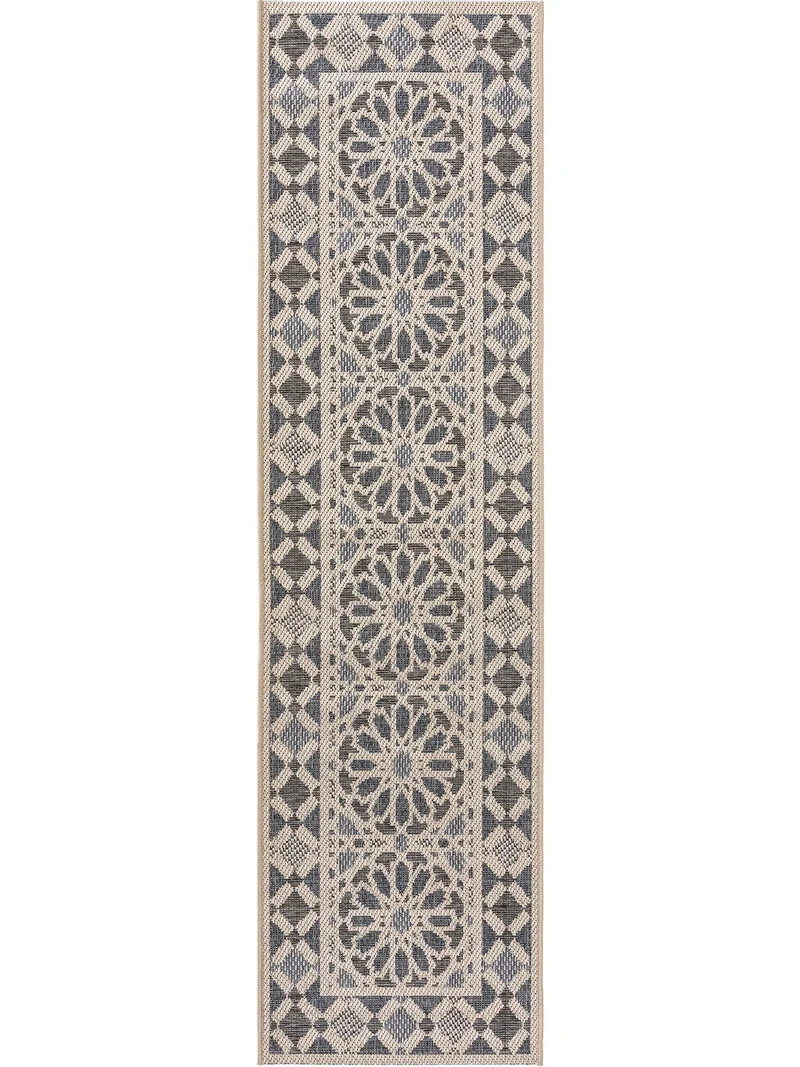 Tapis oriental de couloir gris et beige d'intérieur et d'extérieur 67x240 cm