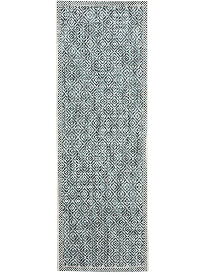 Tapis ethnique motif géométrique de couloir bleu d'intérieur et d'extérieur 80x240 cm