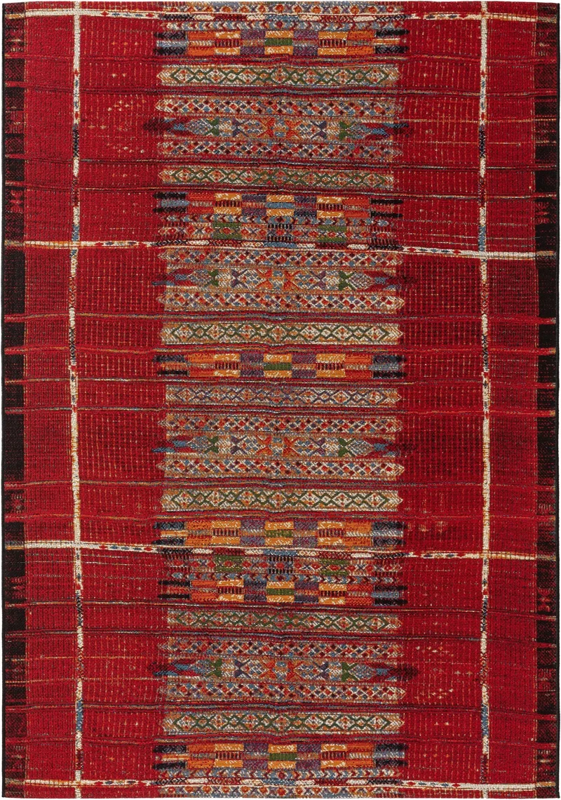 Tapis patchwork motif ethnique multicolore et rouge d'intérieur et d'extérieur 120x180 cm