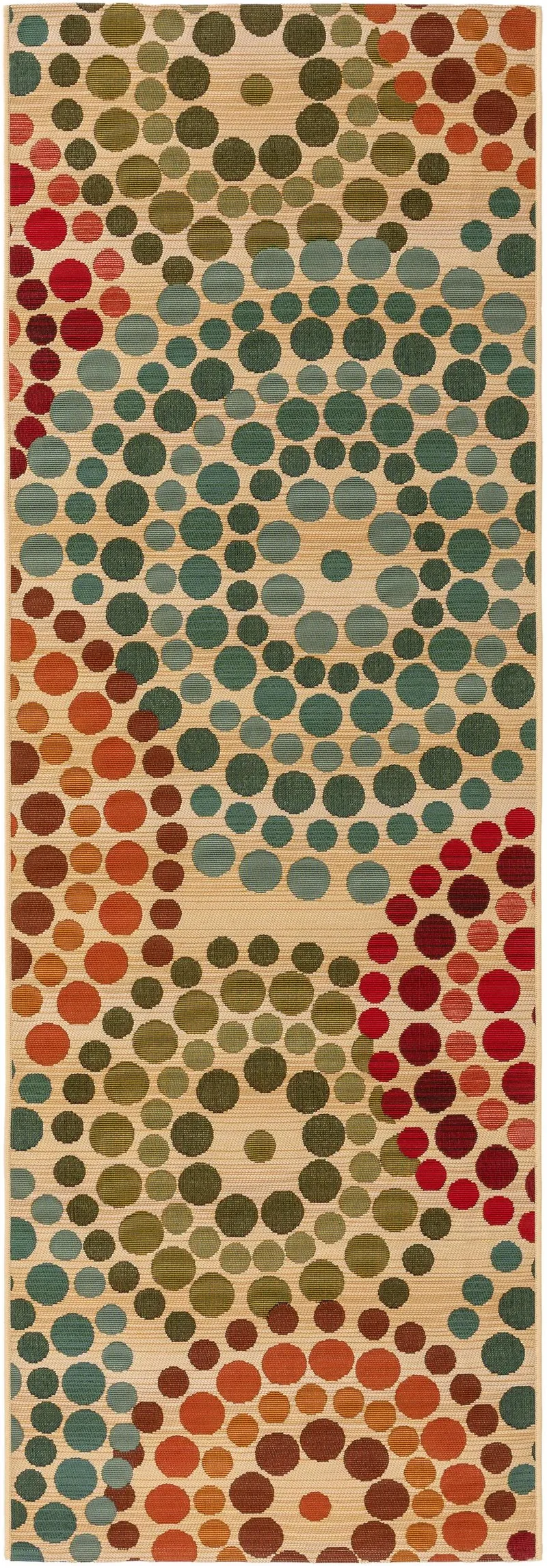 Tapis contemporain motif mosaique de couloir beige et multicolore d'intérieur et d'extérieur 80x250 cm
