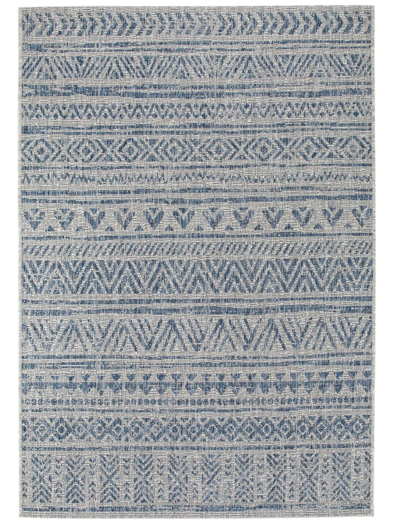 Tapis ethnique motif géométrique bleu et gris d'intérieur et d'extérieur 80x150 cm