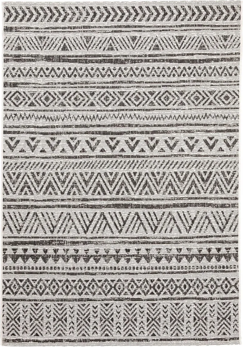 Tapis ethnique rayé blanc et noir d'intérieur et d'extérieur 140x200 cm