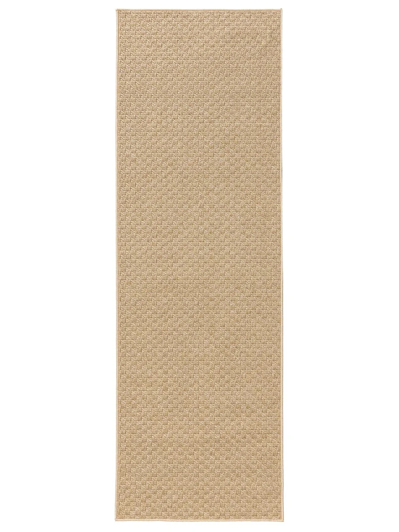 Tapis géométrique tressé à carreaux de couloir beige d'intérieur et d'extérieur 77x240 cm