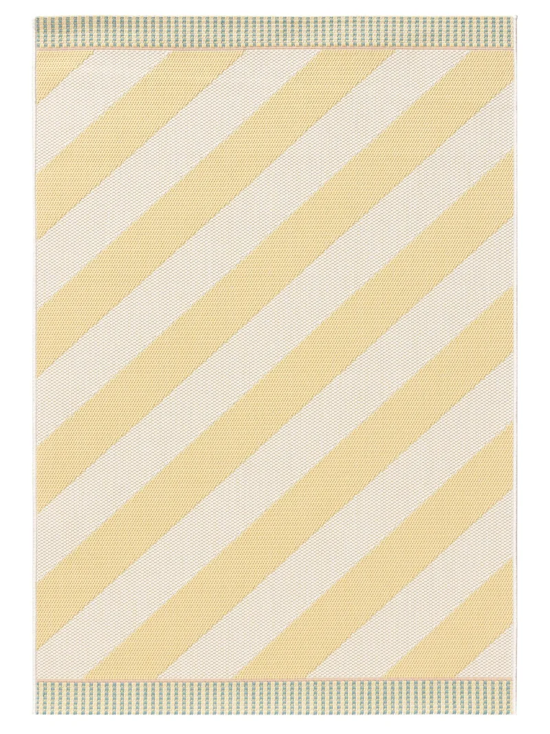 Tapis géométrique rayé jaune et crème d'intérieur et d'extérieur 120x170 cm