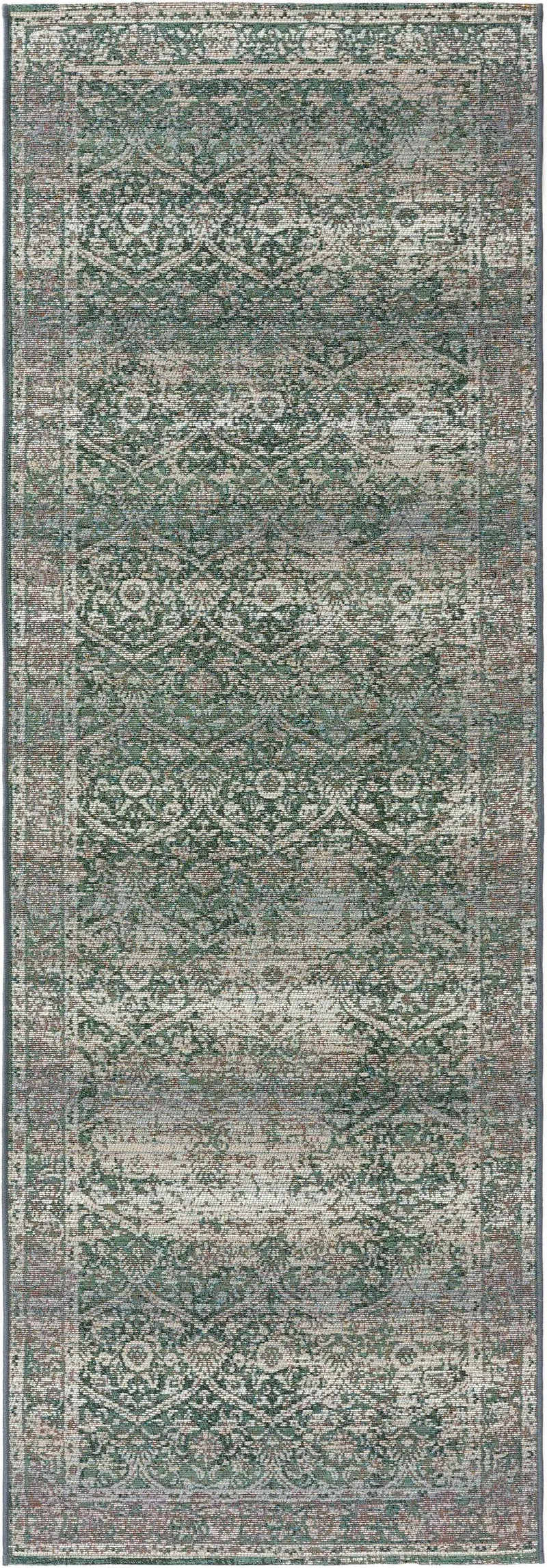 Tapis vintage oriental de couloir vert d'intérieur et d'extérieur 80x250 cm