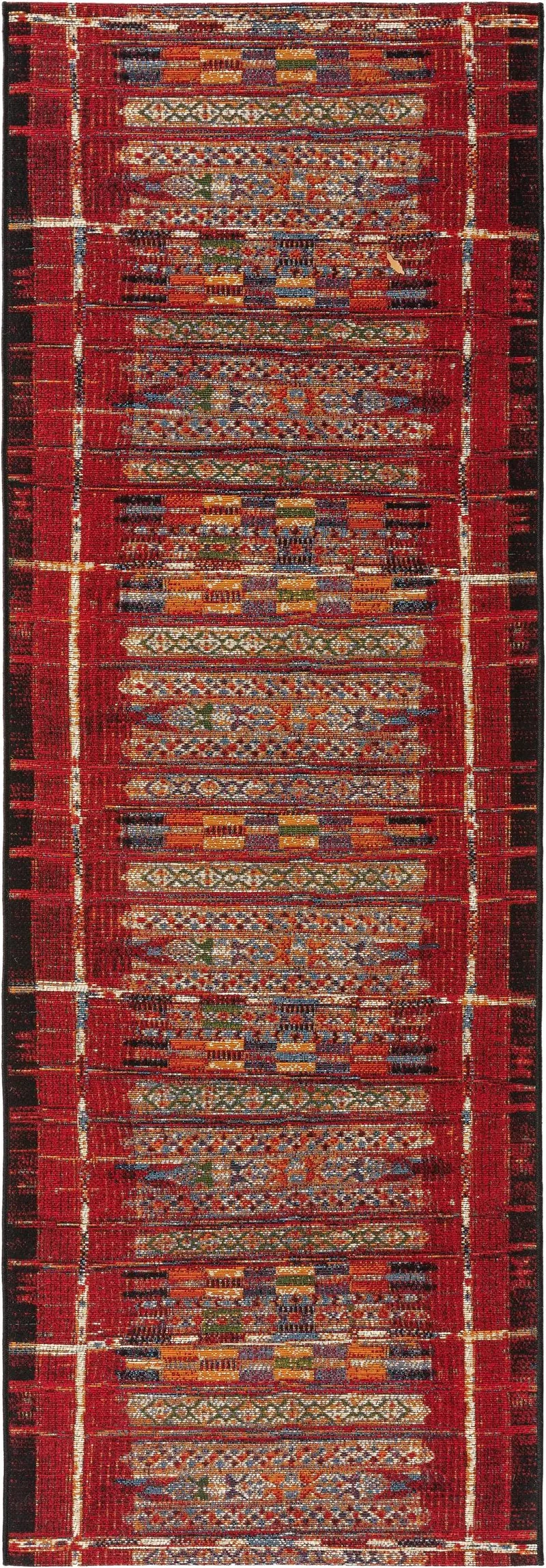 Tapis patchwork motif ethnique de couloir multicolore et rouge d'intérieur et d'extérieur 80x250 cm