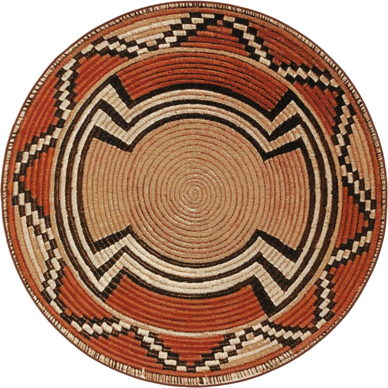 Tapis ethnique rond beige et rouge d'intérieur et d'extérieur 160 cm de diamètre