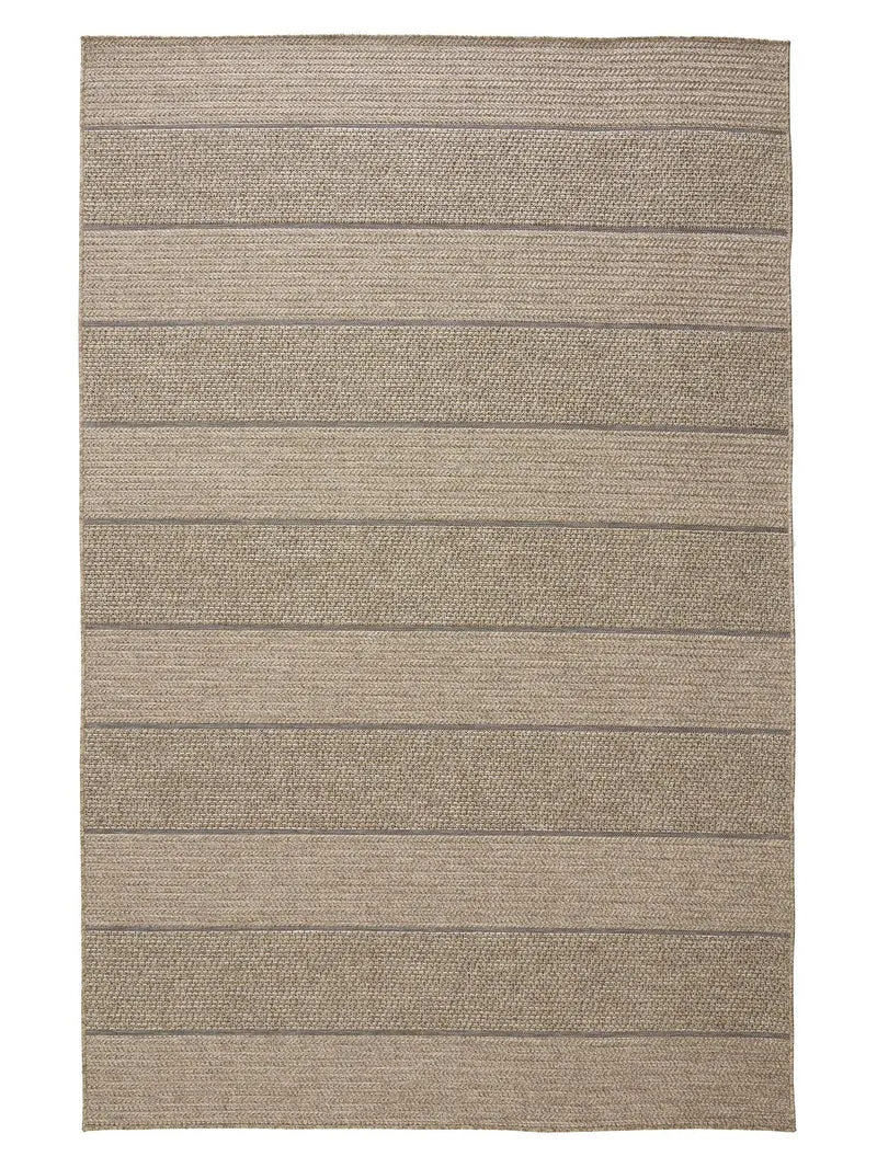 Tapis scandinave motif à bandes marron naturel d'intérieur et d'extérieur 140x200 cm