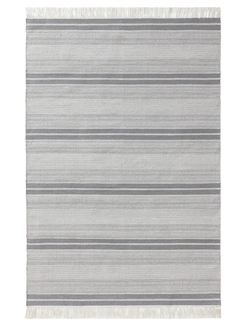 Tapis ethnique rayé à franges gris d'intérieur et d'extérieur 160x230 cm