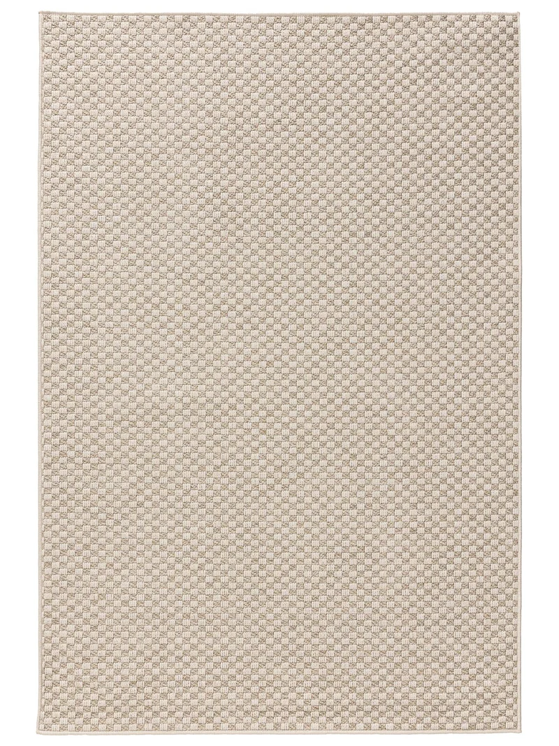 Tapis géométrique tressé à carreaux crème et gris d'intérieur et d'extérieur 154x230 cm