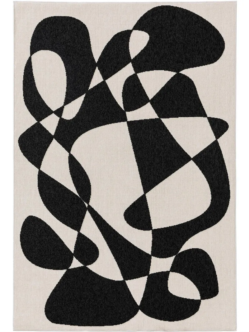 Tapis contemporain motif abstrait noir et blanc d'intérieur et d'extérieur 80x150 cm