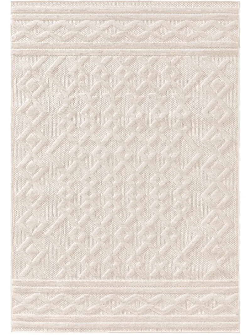 Tapis géométrique motif ethnique relief crème d'intérieur et d'extérieur 80x150 cm
