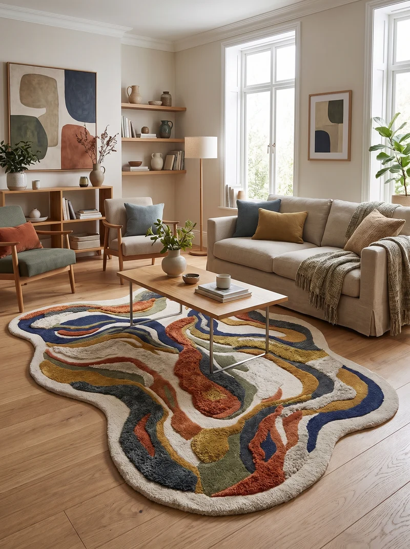 Tapis Organique Laine & Viscose Multicolore - Fauve