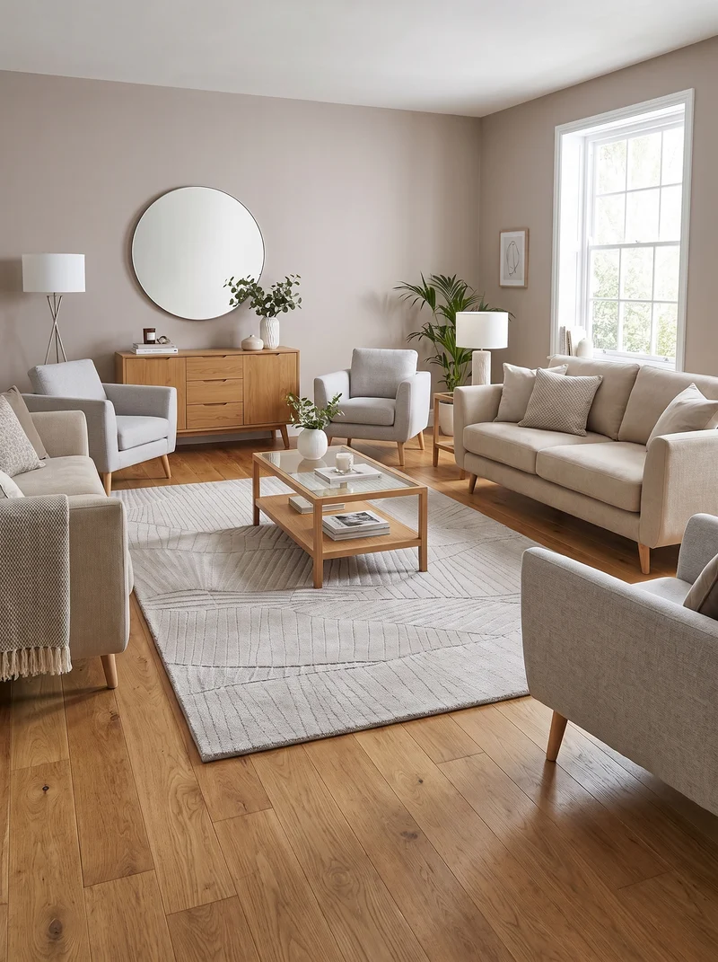Tapis 100% Laine Beige Grège - Rilievo