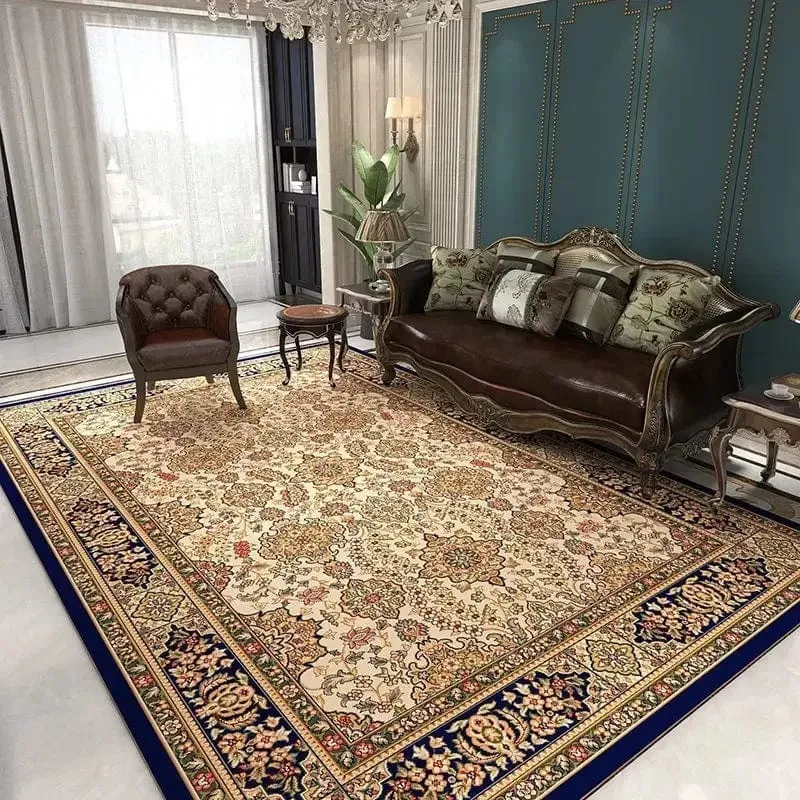 Tapis persan beige bande bleu