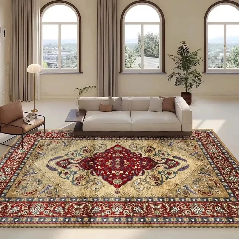 Tapis oriental beige et rouge
