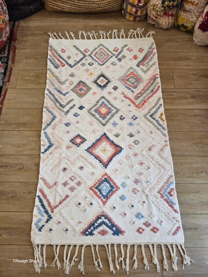 Tapis berbère - Boucherouite Nouveau 1.58m x 0.87m Design Azilal
