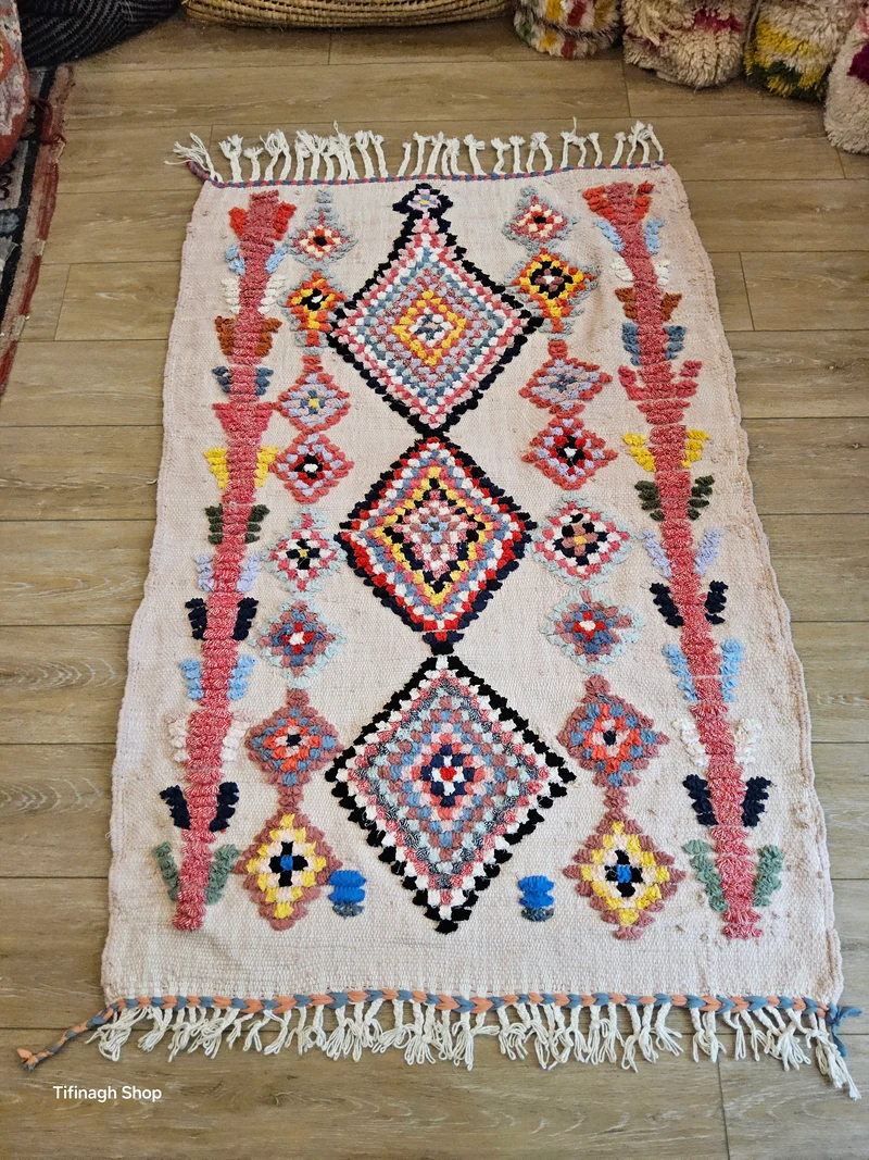 Tapis berbère - Boucherouite Nouveau 1.45m x 0.95m Design Azilal