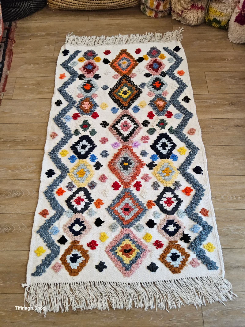 Tapis berbère - Boucherouite Nouveau 1.48m x 0.88m Design Azilal