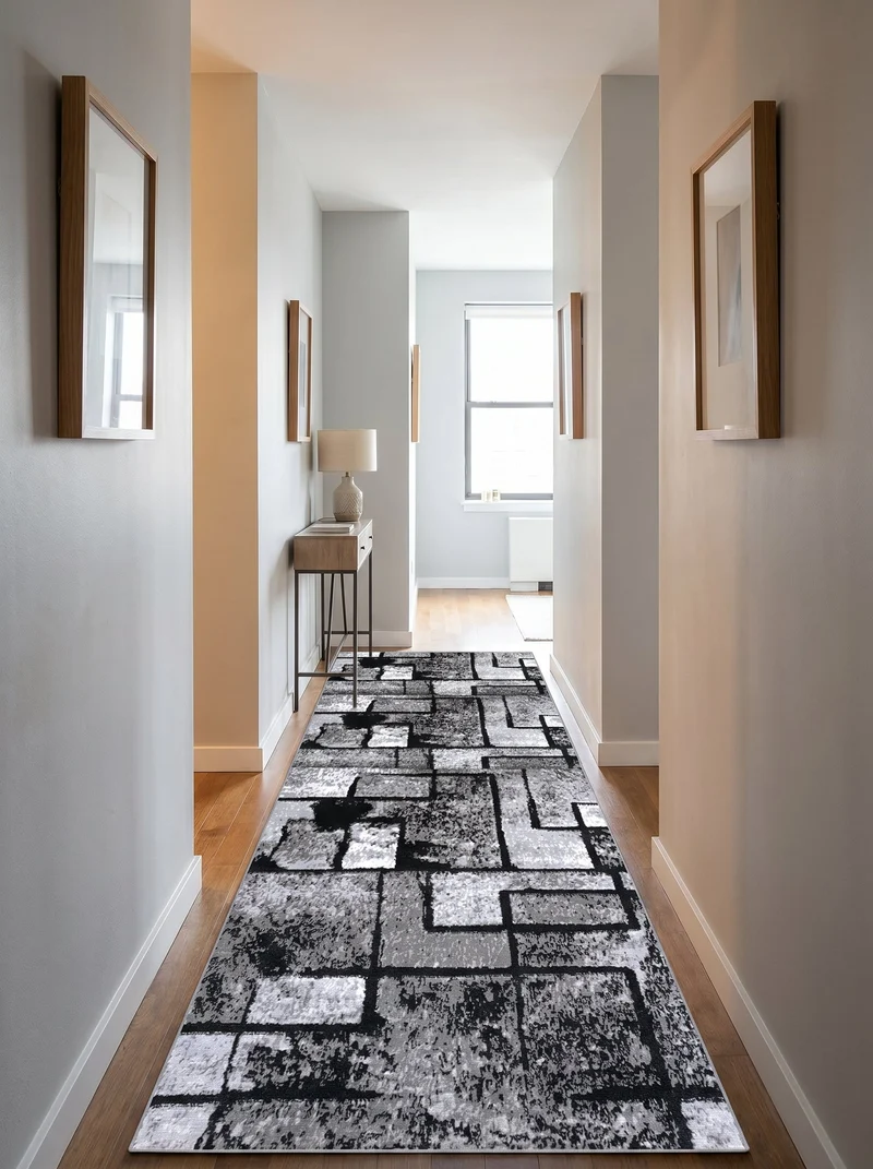 Tapis de Couloir Géométrique Noir et Gris - Camden