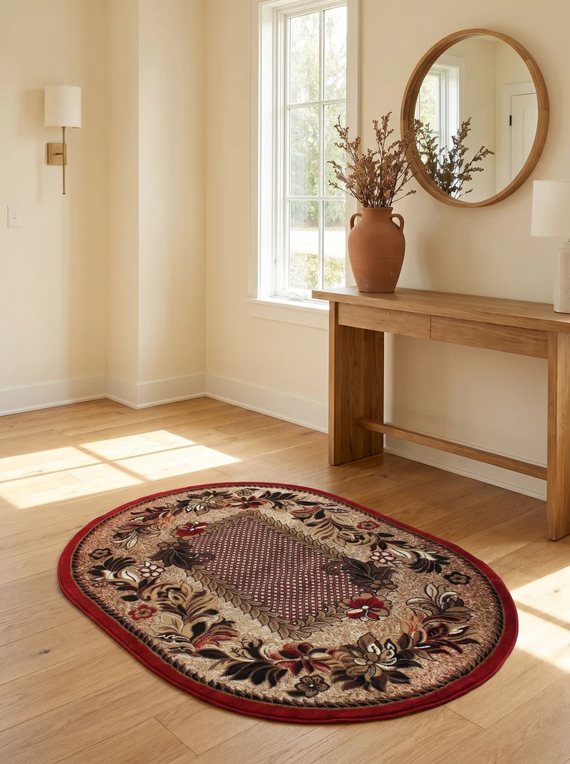 Tapis d'Entrée Ovale Oriental Rouge & Beige - Valore