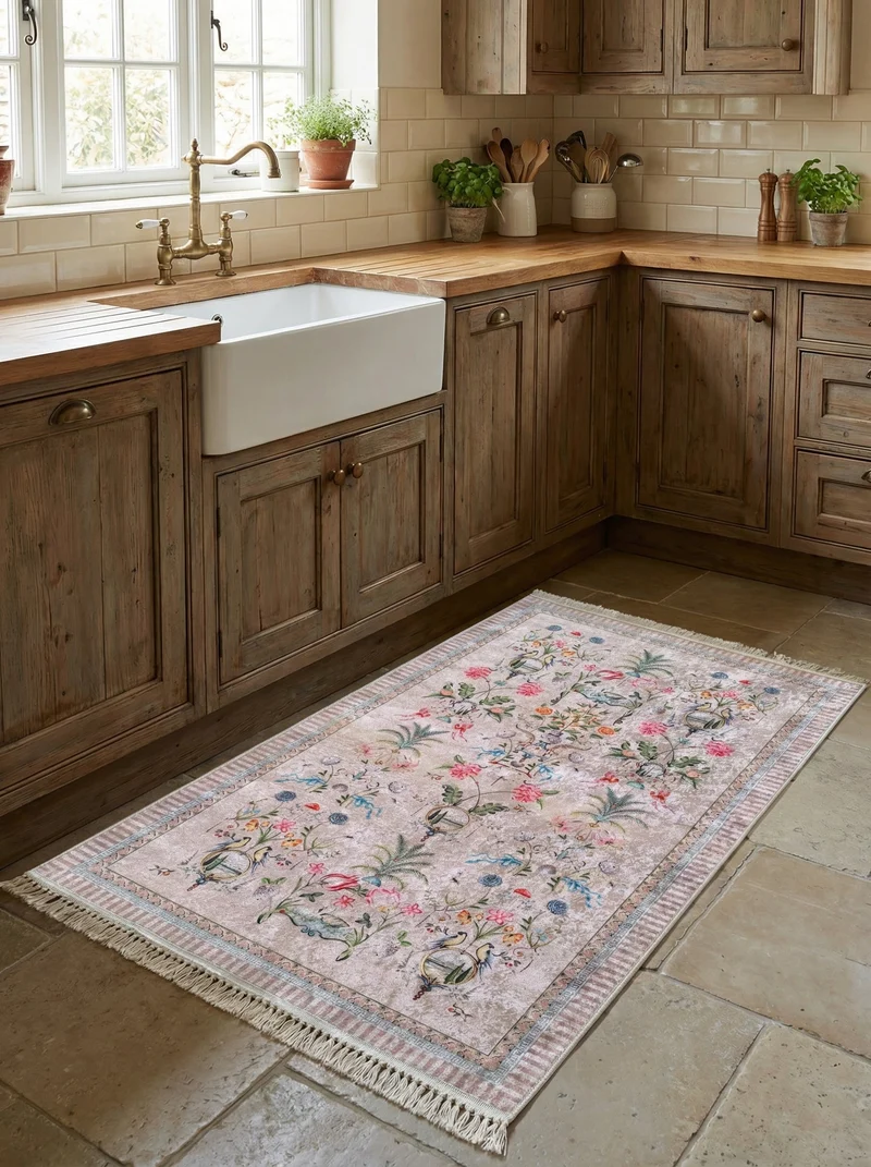 Tapis de Cuisine Oriental Beige et Multicolore - Terrazzo