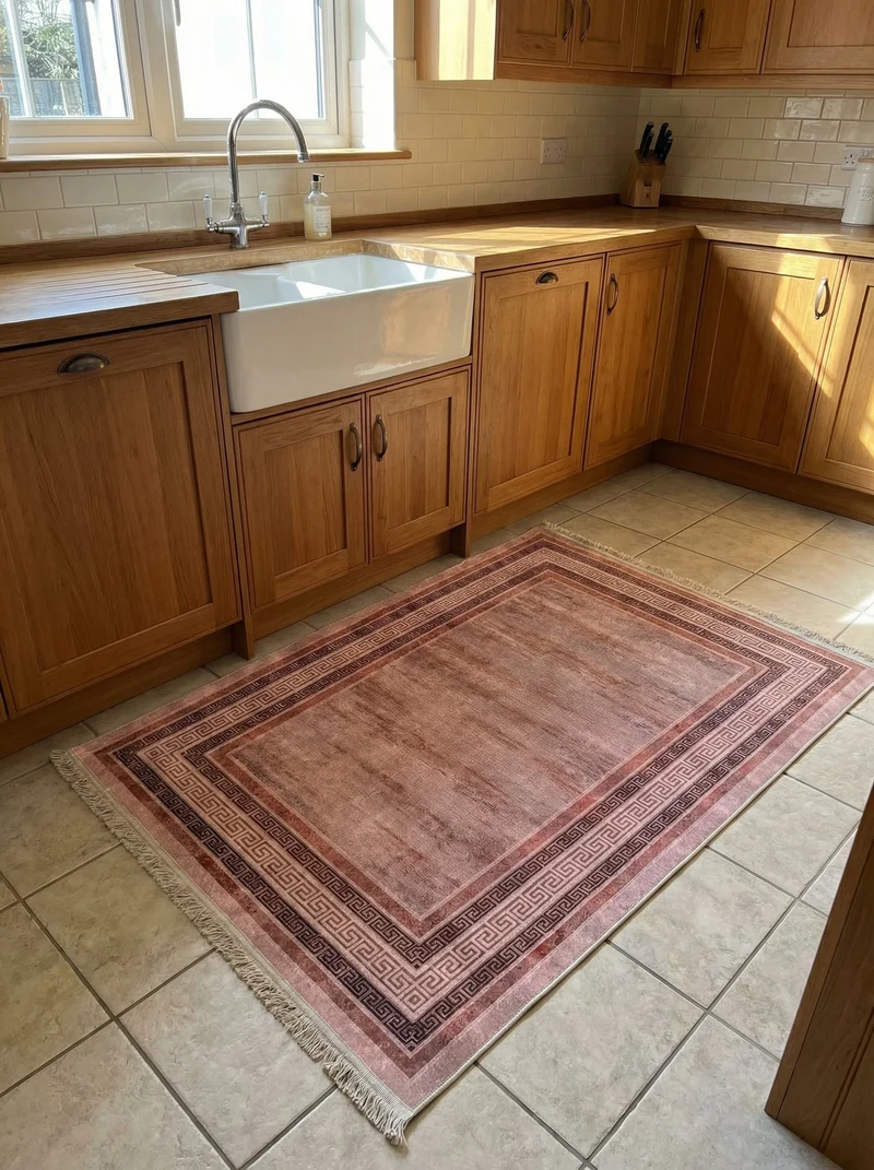 Tapis de Cuisine Oriental Rose et Bordeaux - Terrazzo N°3