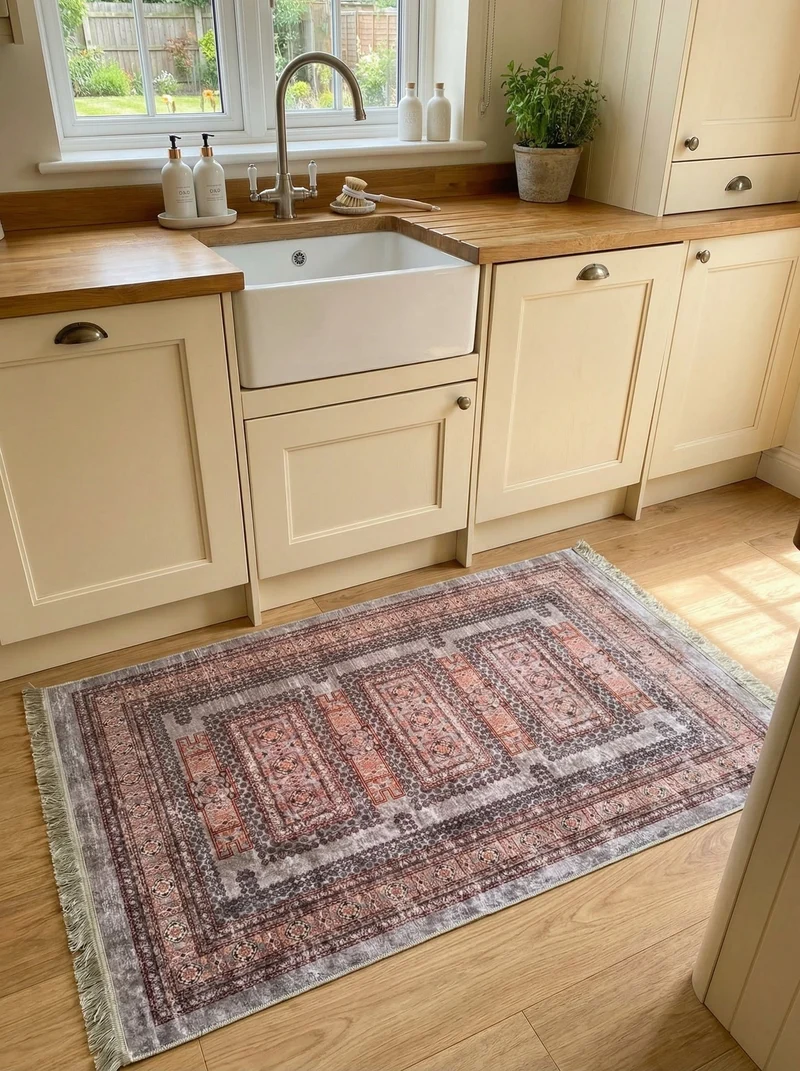 Tapis de Cuisine Oriental Gris et Rouge - Terrazzo
