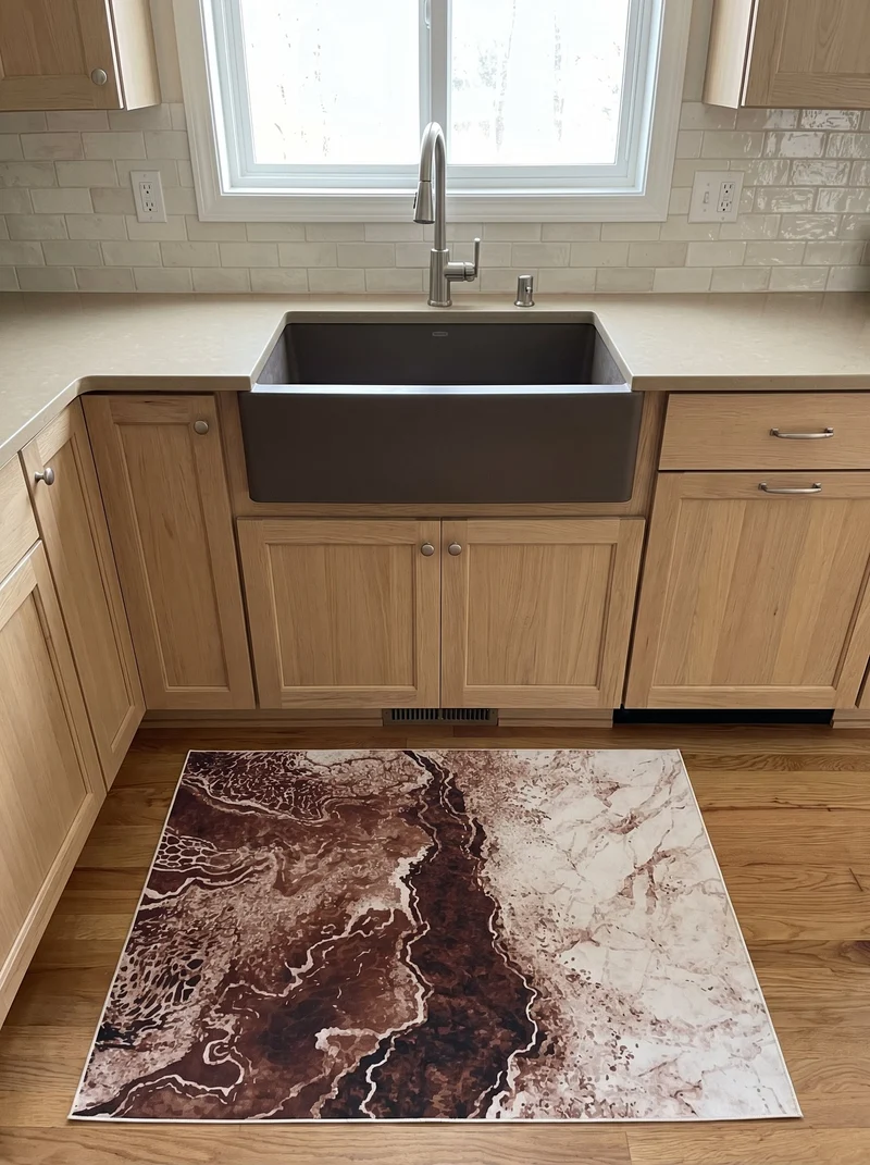 Tapis de Cuisine Moderne Marron Doré - Terrazzo