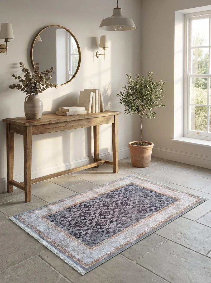Tapis d'Entrée Vintage Gris et Bordeaux - Terrazzo