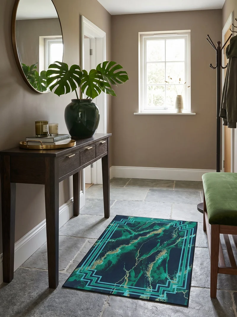 Tapis d'Entrée Moderne Vert et Bleu - Terrazzo