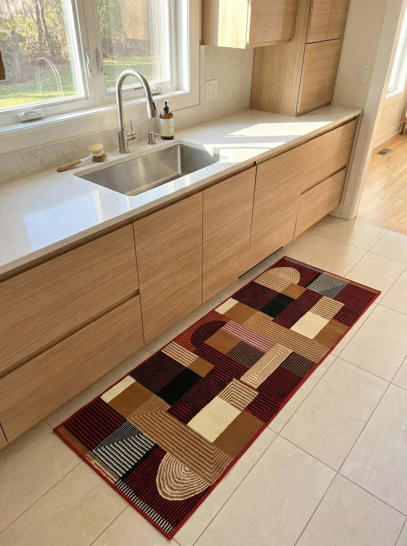 Tapis de Cuisine Géométrique Rouge & Marron - Valore