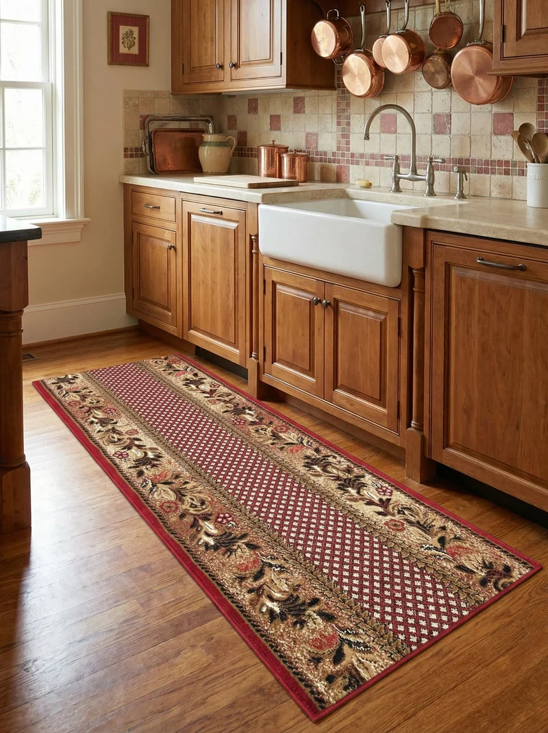 Tapis de Cuisine Oriental Rouge & Beige - Valore
