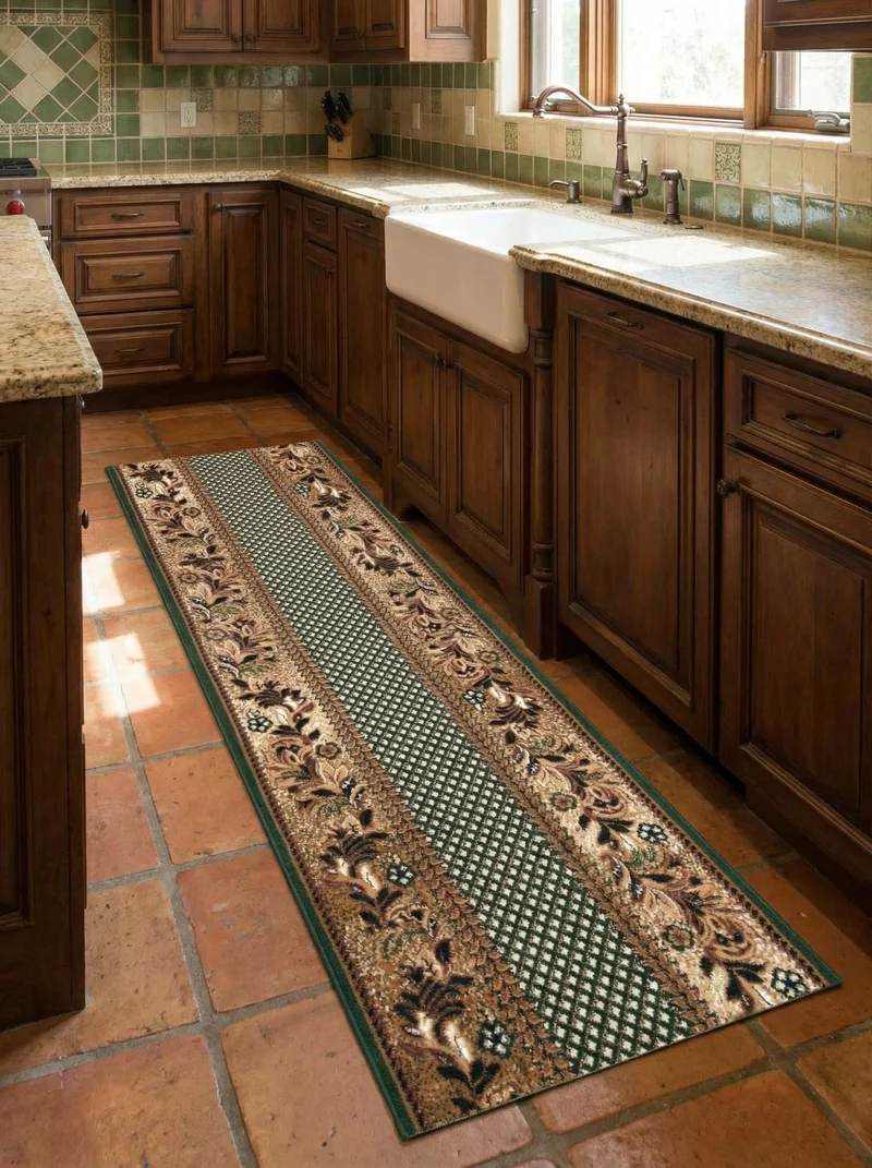 Tapis de Cuisine Oriental Vert & Beige - Valore