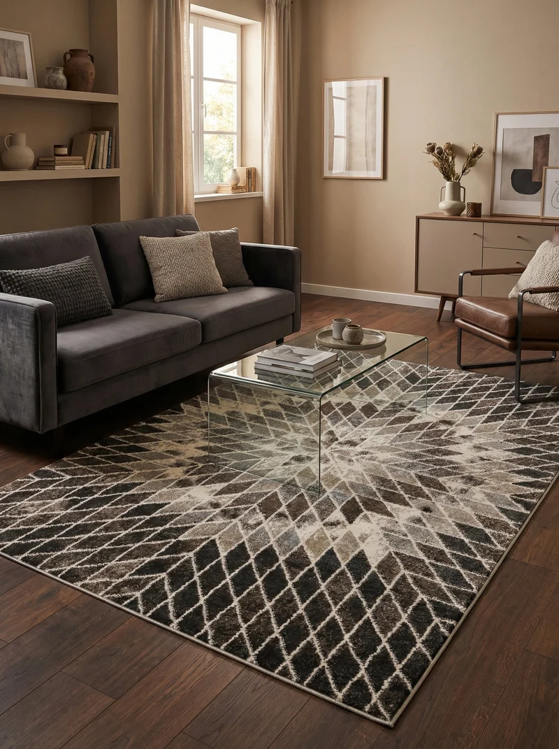 Tapis Géométrique Marron et Crème - Torino