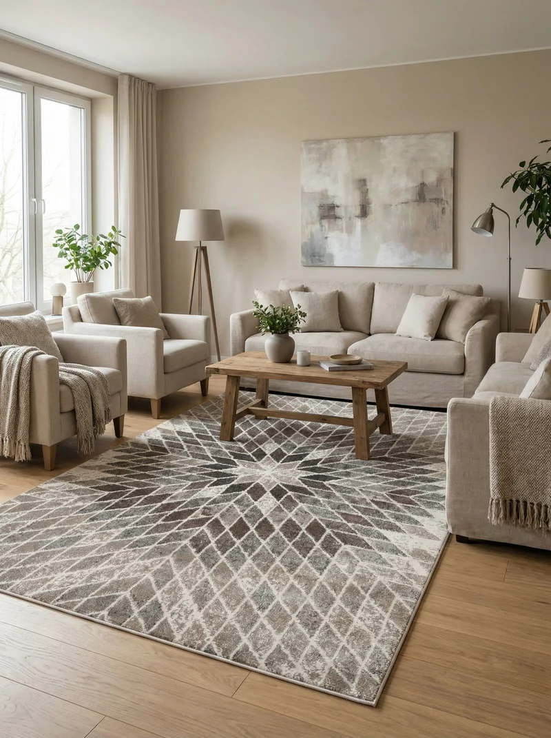Tapis Géométrique Beige et Marron - Torino