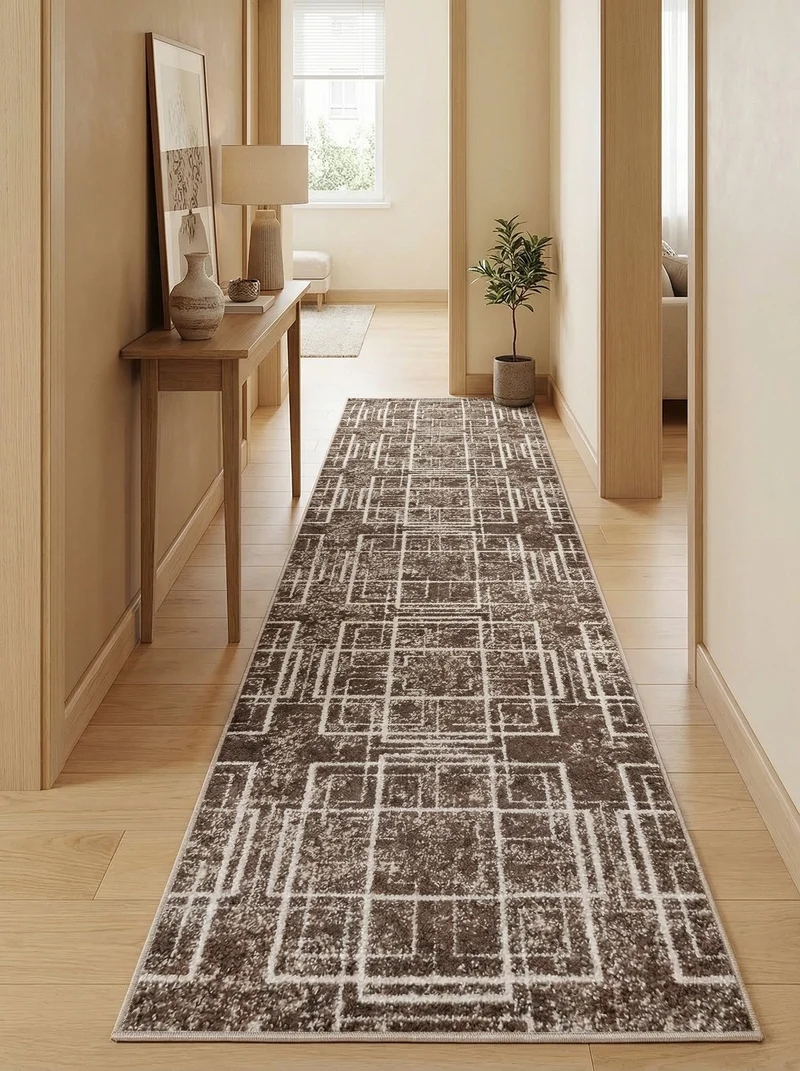 Tapis de Couloir Vintage Marron et Crème - Torino