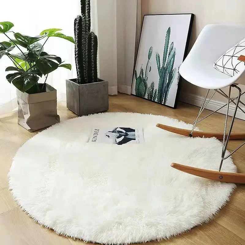 Tapis rond shaggy blanc