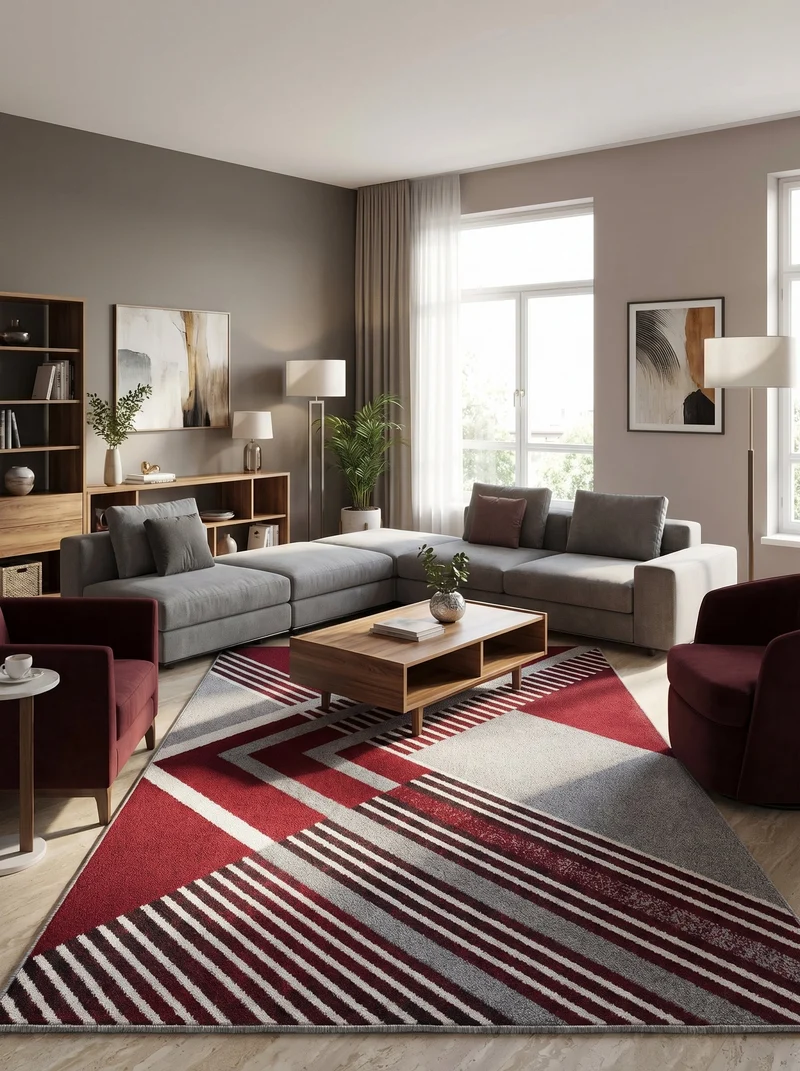 Tapis Moderne Rouge et Gris - Dante