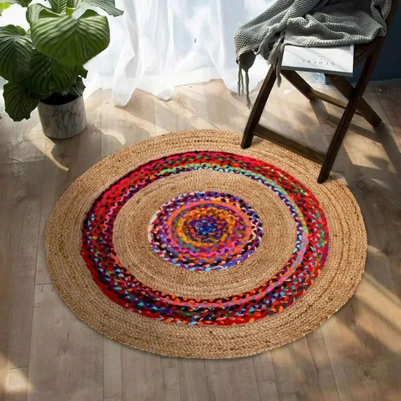 Tapis rond jute coloré