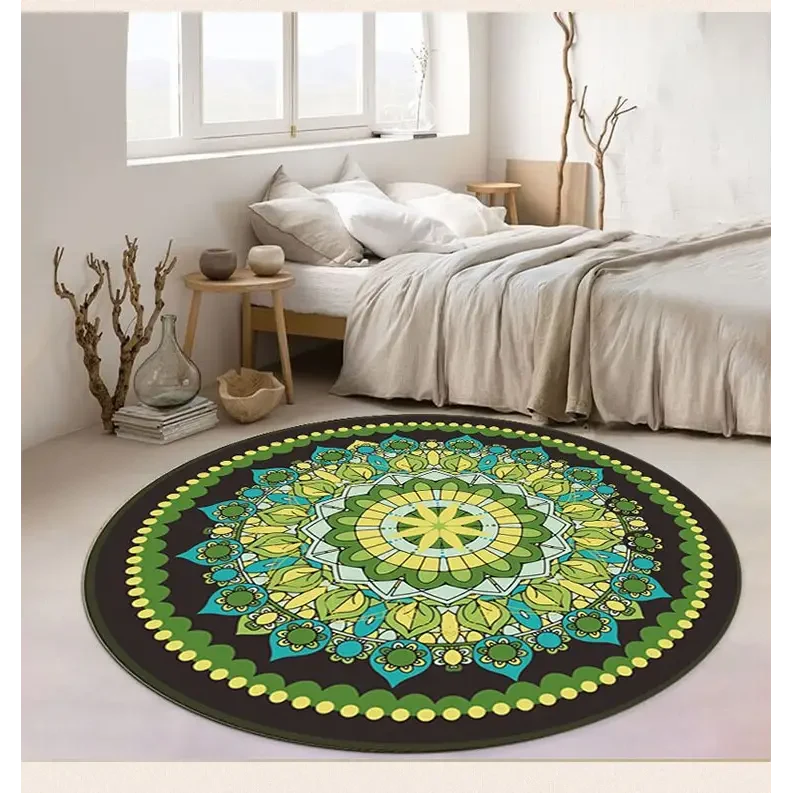 Tapis rond exotique vert jaune